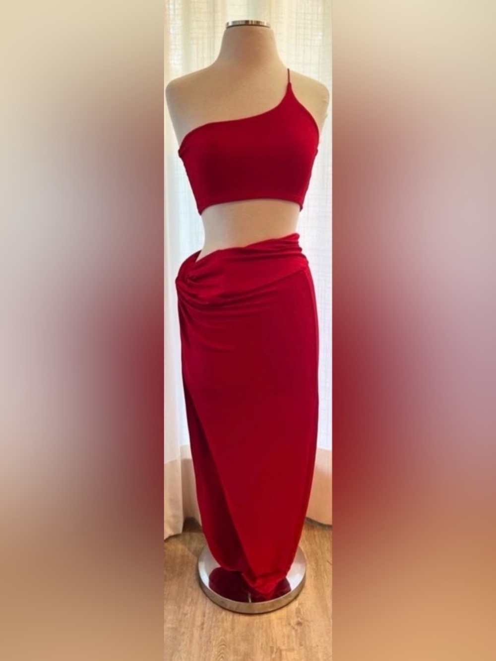 Women’s Red Midi Tank Top and Skirt Set Large